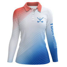 Load image into Gallery viewer, Red, White and Blue pattern Womens golf polo shirt custom team golf outfits, personalized golf gift NQS8801