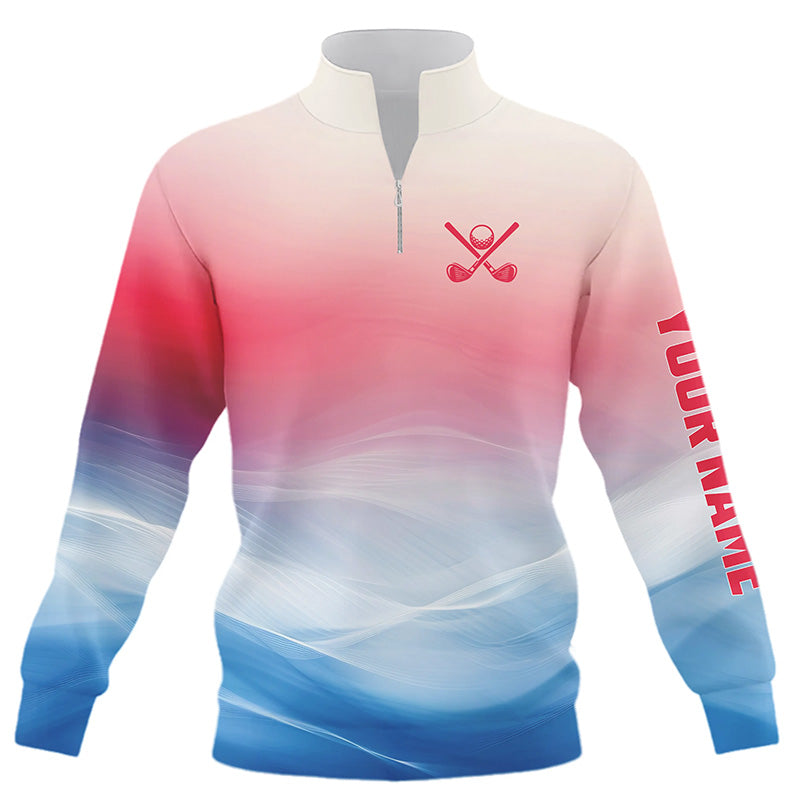 Red, White and Blue Wave pattern Quarter zip golf sweatshirt custom patriotic team golf sweater outfit NQS8802