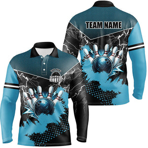 Black and Blue Grunge Lightning Thunder Bowling Shirts For Men Custom Bowling Team League Jerseys NQS8803