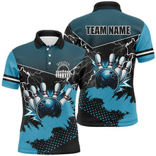 Load image into Gallery viewer, Black and Blue Grunge Lightning Thunder Bowling Shirts For Men Custom Bowling Team League Jerseys NQS8803