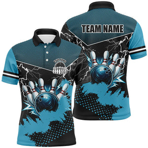 Black and Blue Grunge Lightning Thunder Bowling Shirts For Men Custom Bowling Team League Jerseys NQS8803