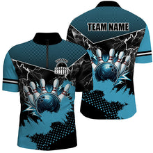 Load image into Gallery viewer, Black and Blue Grunge Lightning Thunder Bowling Shirts For Men Custom Bowling Team League Jerseys NQS8803