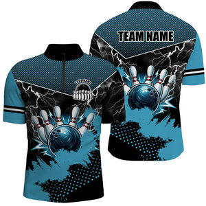 Black and Blue Grunge Lightning Thunder Bowling Shirts For Men Custom Bowling Team League Jerseys NQS8803