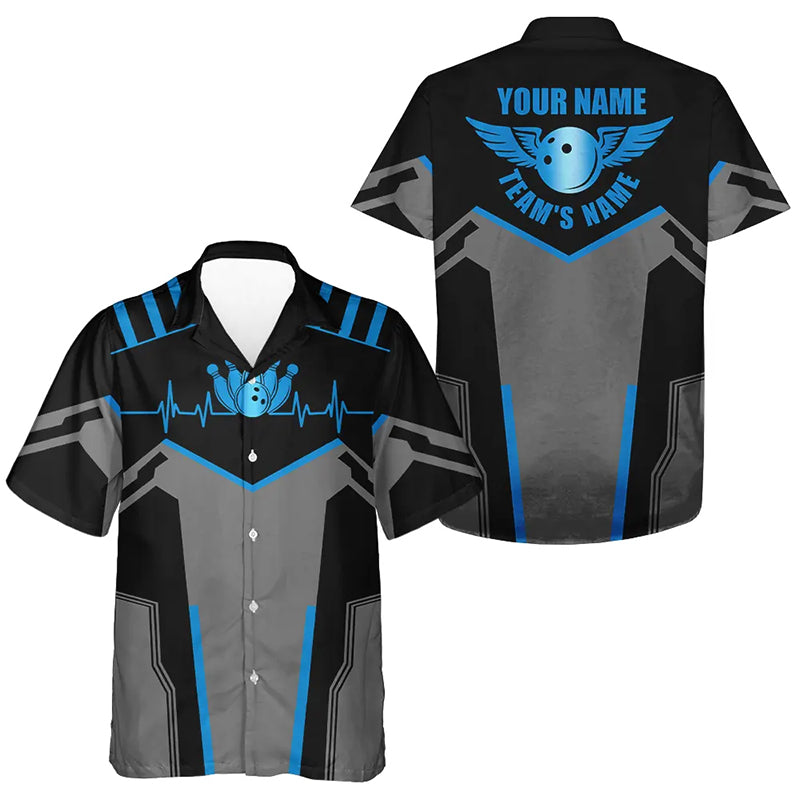 Bowling Hawaiian Shirt custom name and team name blue Bowling Ball and Pins, team bowling shirts NQS4434