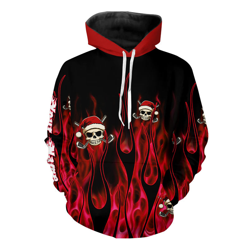 Black and Red Flame Golf Hoodies custom Red Fire Santa Skull Christmas golf apparel NQS9041