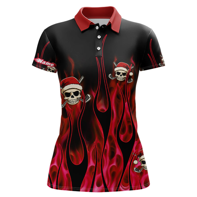 Black and Red Flame Womens golf polo Shirts custom Red Fire Santa Skull Christmas golf apparel NQS9041