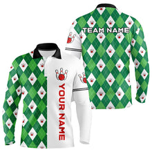 Load image into Gallery viewer, Personalized White and Green argyle pattern Bowling Shirts For Men custom Bowling Team Jerseys NQS9047