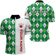 Load image into Gallery viewer, Personalized White and Green argyle pattern Bowling Shirts For Men custom Bowling Team Jerseys NQS9047