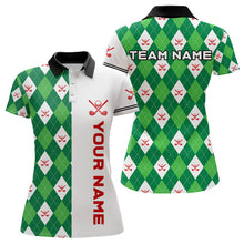 Load image into Gallery viewer, White and Green argyle pattern Womens golf polo Shirts custom golf apparel for ladies, best golf gifts NQS9048