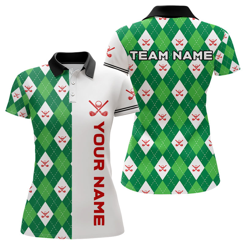 White and Green argyle pattern Womens golf polo Shirts custom golf apparel for ladies, best golf gifts NQS9048