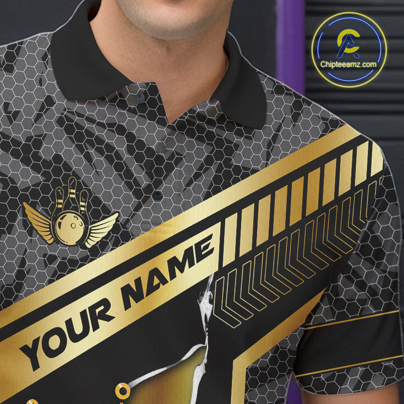 Black Camo and Gold Broken Crown Bowling Ball Bowling Shirts For Men Custom Bowling Team Jerseys NQS11139