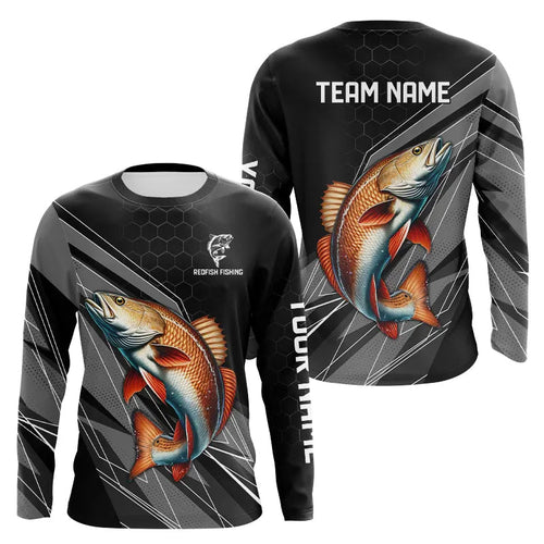 Personalized Black camo Redfish Fishing Jerseys, Red drum Long Sleeve Fishing Tournament Shirts NQS9281
