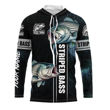 Load image into Gallery viewer, Striped Bass striper Fishing blue camo fish on custom name sun protection long sleeve fishing shirts NQS4451