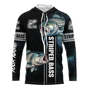 Striped Bass striper Fishing blue camo fish on custom name sun protection long sleeve fishing shirts NQS4451