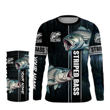 Load image into Gallery viewer, Striped Bass striper Fishing blue camo fish on custom name sun protection long sleeve fishing shirts NQS4451