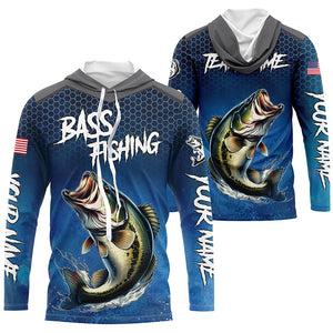 Blue camo Largemouth Bass fishing Custom performance long sleeve team Bass fishing tournament shirts NQS7364