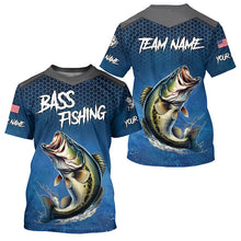 Load image into Gallery viewer, Blue camo Largemouth Bass fishing Custom performance long sleeve team Bass fishing tournament shirts NQS7364