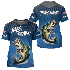 Blue camo Largemouth Bass fishing Custom performance long sleeve team Bass fishing tournament shirts NQS7364