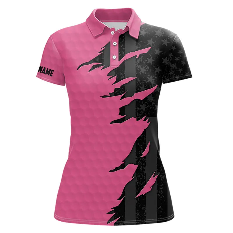 Personalized Womens golf polos shirt custom pink golf shirts black American flag ladies golf apparel NQS9775