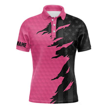 Load image into Gallery viewer, Personalized Mens golf polos shirts custom pink golf ball skin black American flag mens golf apparel NQS9775