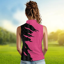 Load image into Gallery viewer, Womens sleeveless golf polos shirts pink golf ball skin black American flag ladies golf apparel NQS9775