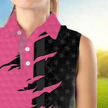 Load image into Gallery viewer, Womens sleeveless golf polos shirts pink golf ball skin black American flag ladies golf apparel NQS9775