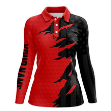 Load image into Gallery viewer, Personalized Womens golf polos shirt custom red golf shirts black American flag ladies golf apparel NQS9776