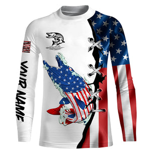 Musky fishing legend American flag patriotic UV protection Customize long sleeves fishing shirts NQS5567