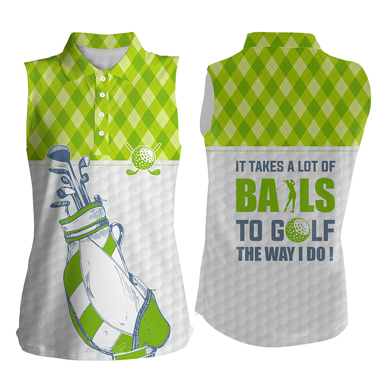 Women sleeveless polo shirts It takes a lot of balls to golf green argyle pattern golf shirt for women NQS5574