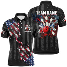Load image into Gallery viewer, Black American flag smoke Bowling Polo, Quarter Zip shirt For Men Custom Patriotic Team Bowling Jersey NQS7689