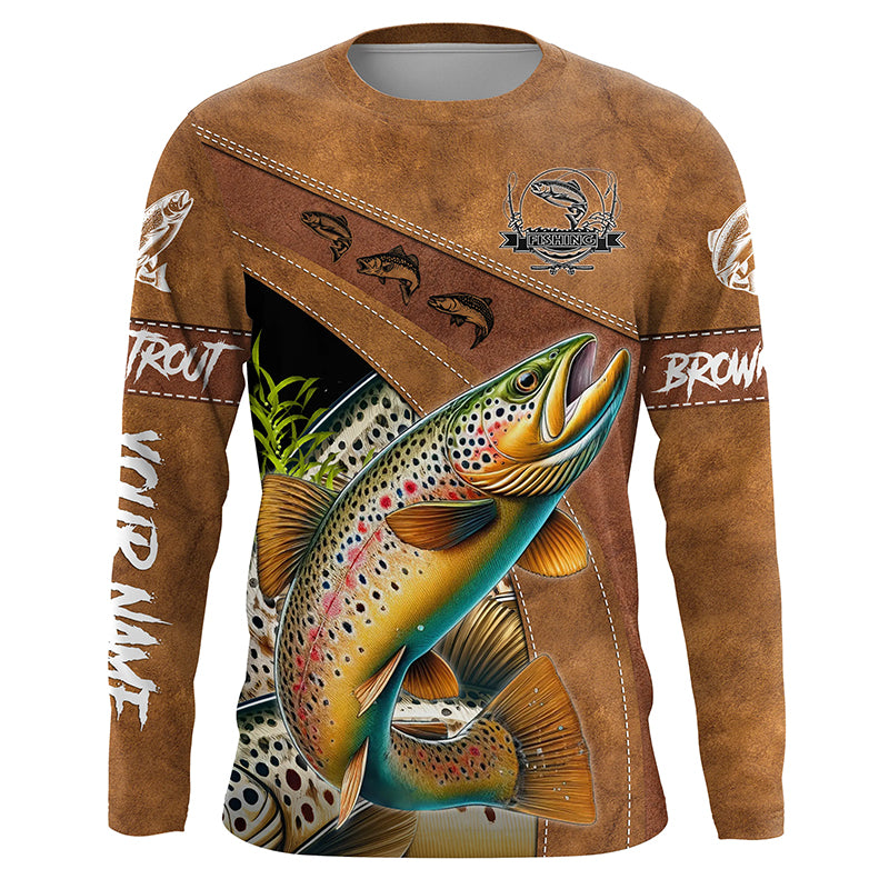 Brown trout fishing UV protection custom name fishing shirts, performance shirts for men, women, kid NQS6230