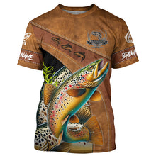 Load image into Gallery viewer, Brown trout fishing UV protection custom name fishing shirts, performance shirts for men, women, kid NQS6230