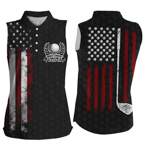 Vintage American flag black Women sleeveless polo shirt patriotic golf clubs best ladies golf wear NQS6241