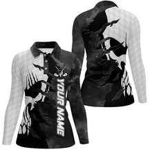 Load image into Gallery viewer, Black and white Womens golf polo shirts custom golf skull shirts for ladies, personalized golf gifts NQS6238