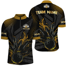 Load image into Gallery viewer, Personalized Black and Gold Bowling Polo, 1/4 Zip Shirts For Men, Custom bowling Team Jerseys NQS8358