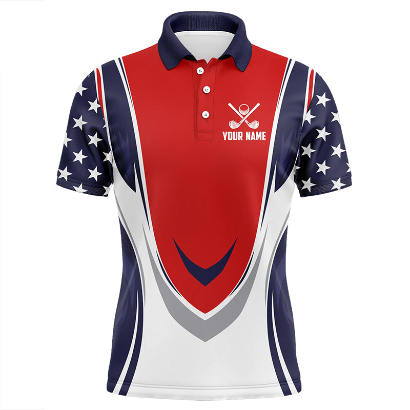 Red, white and blue American Flag matching team golf shirts custom patriotic golf attire for couples NQS8361