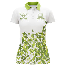 Load image into Gallery viewer, White and Green camo matching golf shirts for couples custom his and hers matching golf outfits NQS8364