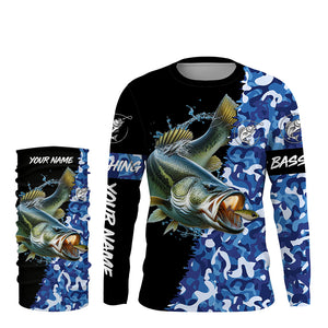 Largemouth bass Fishing blue sea camo UV protection customize name long sleeves shirts fishing apparel NQS2309