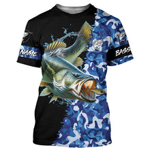 Load image into Gallery viewer, Largemouth bass Fishing blue sea camo UV protection customize name long sleeves shirts fishing apparel NQS2309