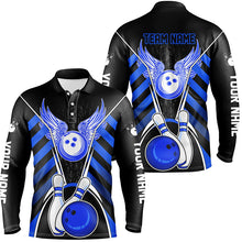 Load image into Gallery viewer, Black and Blue Bowling Shirts For Men Custom Bowling Team League Jerseys, Gift For Bowlers NQS8808