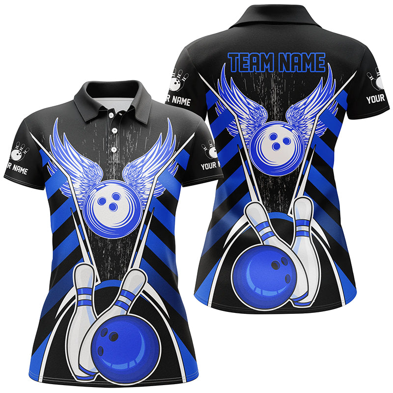 Black and Blue Bowling Shirts For Women Custom Bowling Team League Jerseys, Gift For Bowlers NQS8808