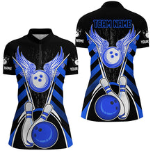 Load image into Gallery viewer, Black and Blue Bowling Shirts For Women Custom Bowling Team League Jerseys, Gift For Bowlers NQS8808