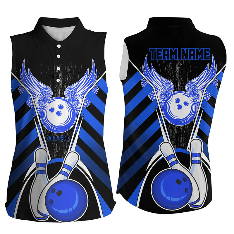 Black and Blue Bowling sleeveless polo Shirts Custom Bowling Team League Jerseys, Gift For Bowlers NQS8808