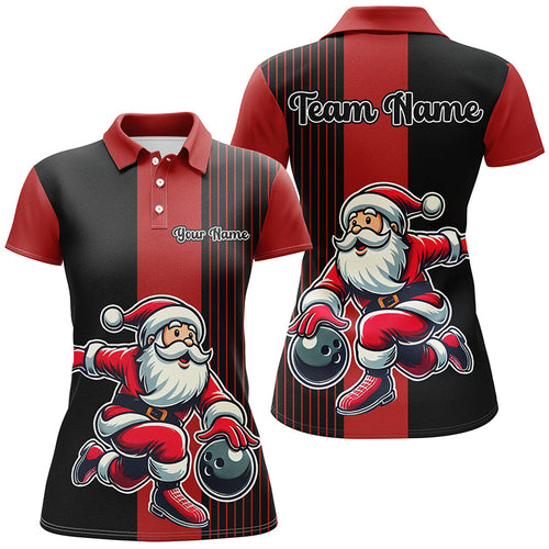 Black and Red Bowling Shirts For Women Custom Funny Santa Christmas Bowling Team Uniform Jerseys NQS8809