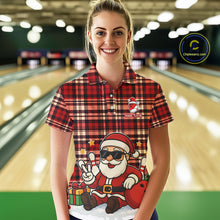 Load image into Gallery viewer, Funny Santa Christmas Bowling shirts for Women Custom Red Plaid bowling outfits for women NQS10957