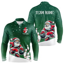 Load image into Gallery viewer, Christmas Santa Bowling Polo, Quarter Zip Shirts For Men Custom Christmas Bowling Team Jerseys | Green NQS9053