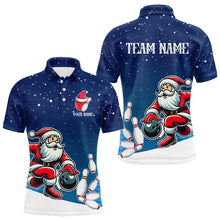 Load image into Gallery viewer, Christmas Santa Bowling Polo, Quarter Zip Shirts For Men Custom Christmas Bowling Team Jerseys | Blue NQS9054