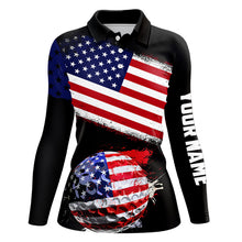 Load image into Gallery viewer, American Flag Golf Ball Black Women golf polo shirt custom patriotic golf tops for ladies golf gifts NQS9057