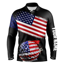 Load image into Gallery viewer, American Flag Golf Ball Black Men golf polo shirt custom patriotic golf tops for Men, golfing gifts NQS9057