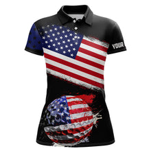 Load image into Gallery viewer, American Flag Golf Ball Black Women golf polo shirt custom patriotic golf tops for ladies golf gifts NQS9057